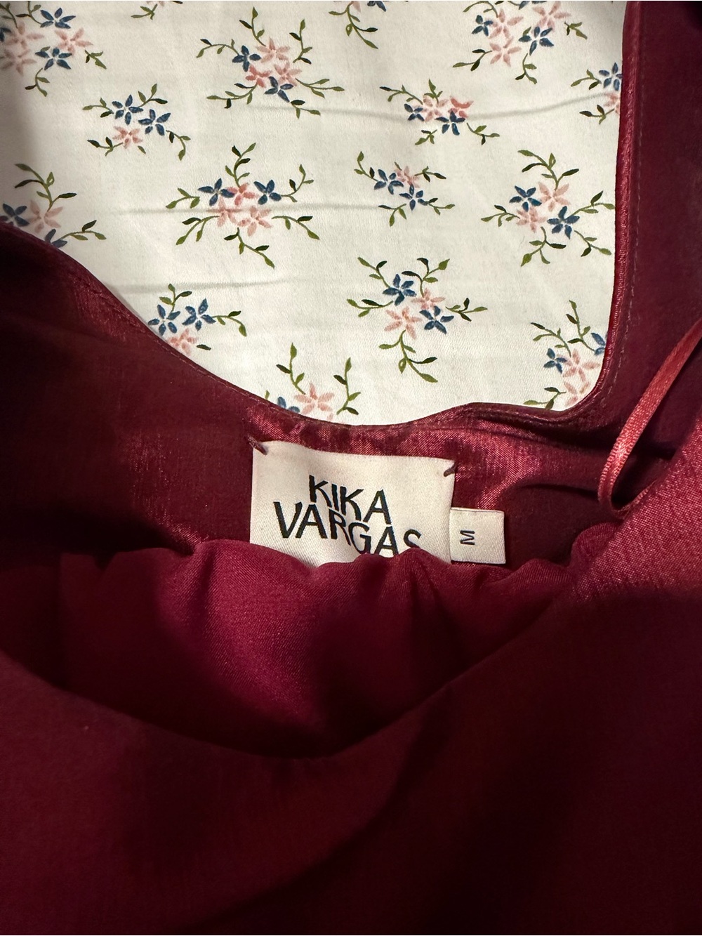 KIKA VARGAS Puff Sleeve Satin Peplum Top - Burgundy - Picture 2 of 5